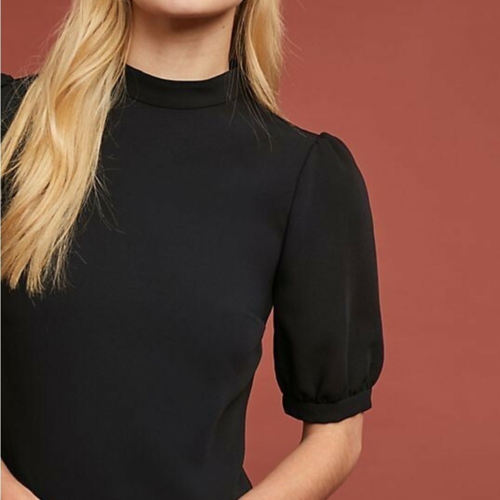 Anthropologie Black Puff Sleeve Blouse